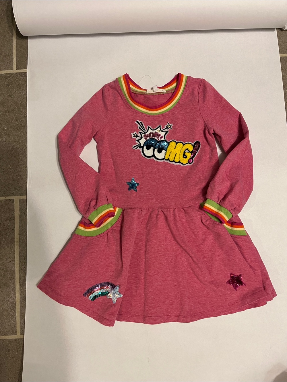 Baby Sara pink omg sweatshirt dress with pockets